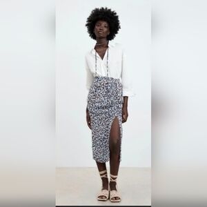 Zara Black and Blue Patterned Pencil Skirt